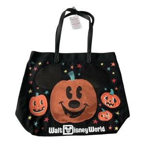 Disney Parks Walt Disney World Canvas Tote Bag Halloween Pumpkin Mickey Mouse